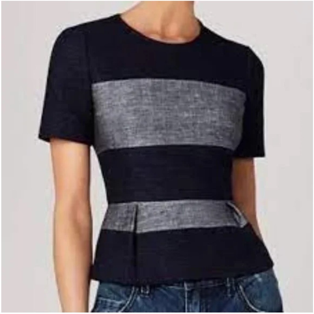 BCBGMaxAzria Black and Gray Short Sleeve Top